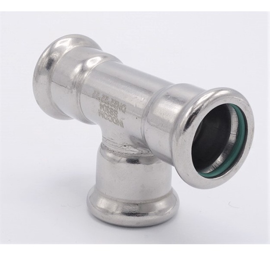 T Piece, Press Fittings, F/F/F 22 mm, stainless steel