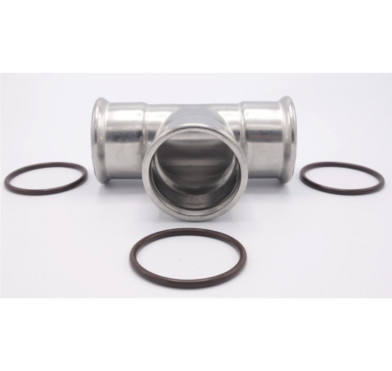 T Piece, Press Fittings, F/F/F 54 mm, stainless steel