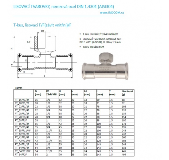 T Piece, Press Fittings F/F(internal thread) /F
