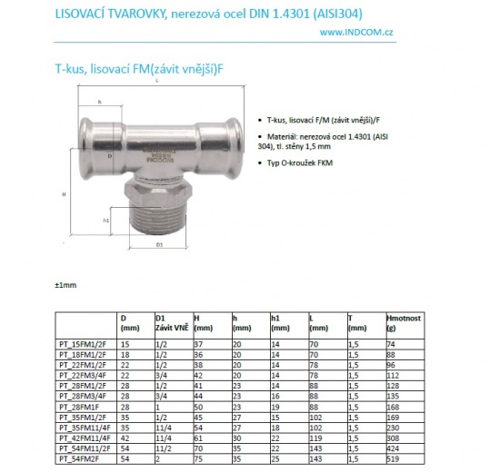 T Piece, Press Fittings F/M (external thread) /F