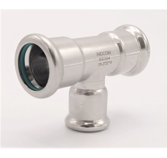 T Piece, Press Fittings, reduced F/F/F 22_18_22, stainless steel