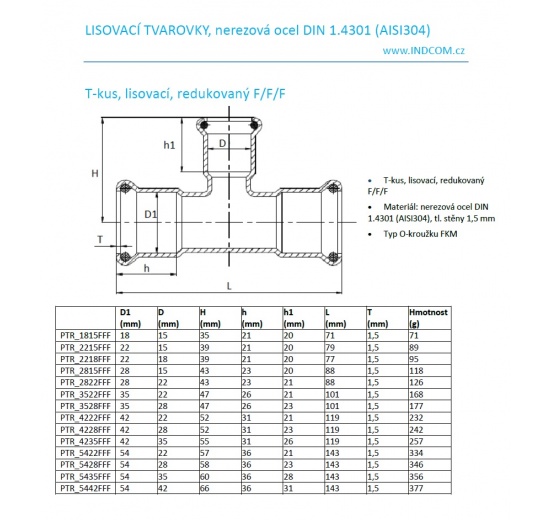T Piece, Press Fittings, reduced F/F/F