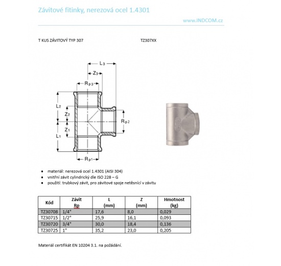 T-piece, Threaded / type 307