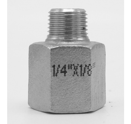 Threaded reducer M/F / with hexagon / type 324 female/male, 1/4"x1/8", stainless steel