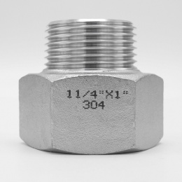 Threaded reducer M/F / with hexagon / type 324 female/male, 5/4"x1", stainless steel