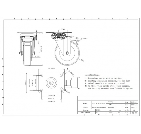 transport caster with brake
