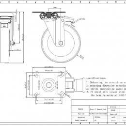 Transport Casters, swivel, with brake, stainless steel, diameter 125 mm