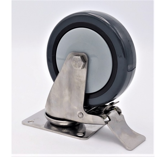 Transport Casters, swivel, with brake, stainless steel, diameter 125 mm