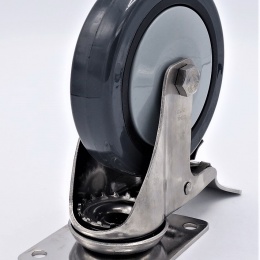 transport casters, swivel, with brake, stainless steel, diameter 125mm
