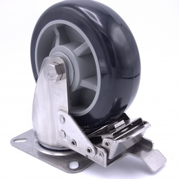 Transport casters, swivel, with brake, stainless steel, diameter 150 mm