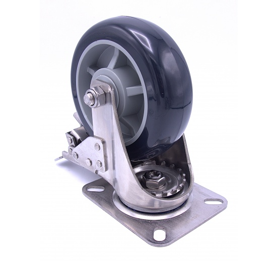 Transport casters, swivel, with brake, stainless steel, diameter 150 mm