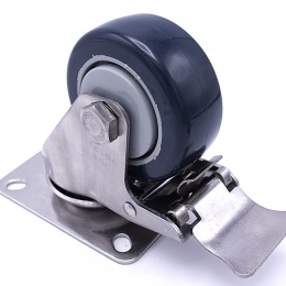 Transport casters, swivel, with brake, stainless steel, diameter 75 mm