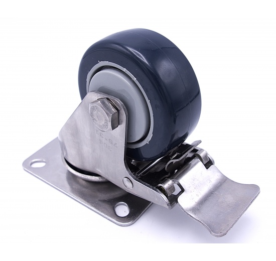 Transport casters, swivel, with brake, stainless steel, diameter 75 mm