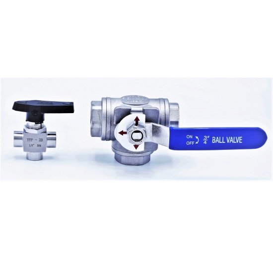 třícestný kulový závitový kohout a regulační třícestný mini ventil 1/8"