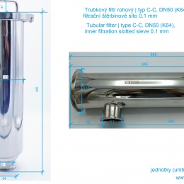 Tubular filter | type C-C, DN50 (collar 64mm)| inner filtration slotted sieve 0,1 mm