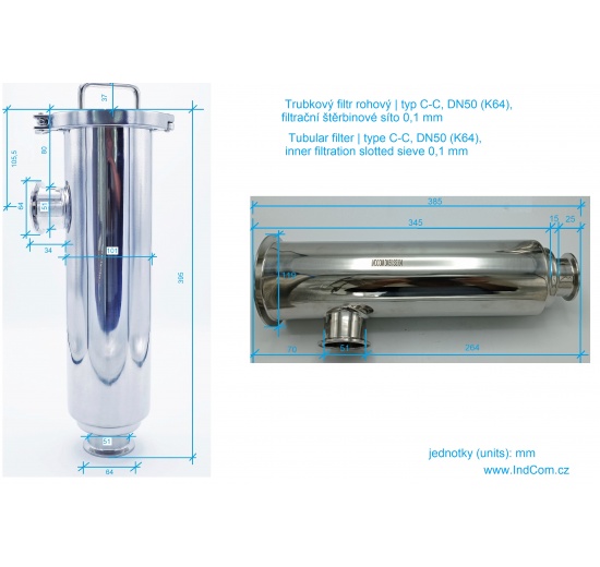 Tubular filter | type C-C, DN50 (collar 64mm)| inner filtration slotted sieve 0,1 mm