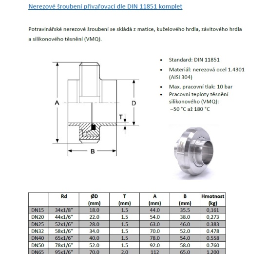 Union Liner Standard DIN11851 DN15, stainless steel