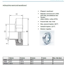 Union sight glass, welded, DIN standard - data sheet
