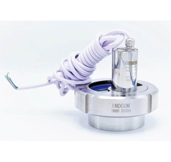 Union sight glass with LED lighting, welding, DN80, cable, stainless steel