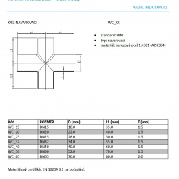 Welded Cross, material stainless steel, fittings - data sheet