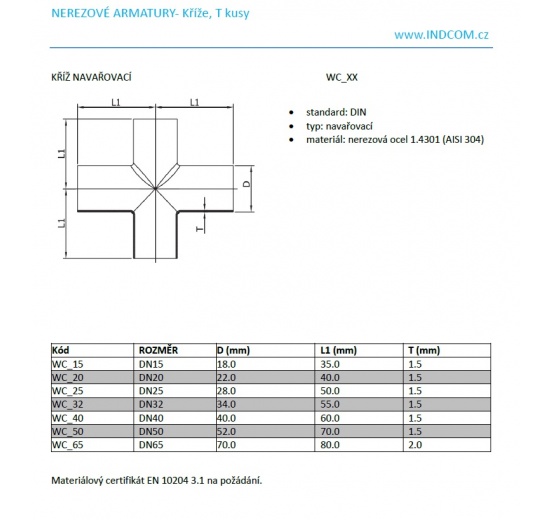 Welded Cross, material stainless steel, fittings - data sheet