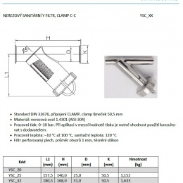 Y-filter, sanitary, stainless steel - data sheet